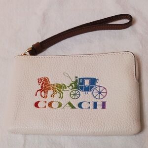 Coach White Wristlet with Rainbow Logo